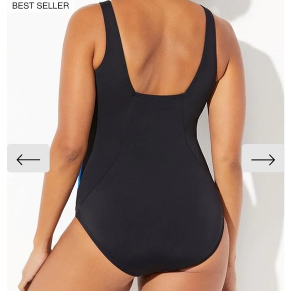 FullFitAll Blue Starburst Xtra Life Shock Square Neck One Piece Swimsuit Sz 24 - Picture 4 of 15